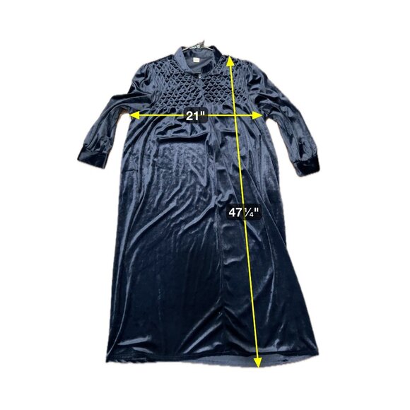 Vintage Navy Blue Velvet Robe Quilted Detail Long Sleeves  Sz LP - Picture 8 of 9